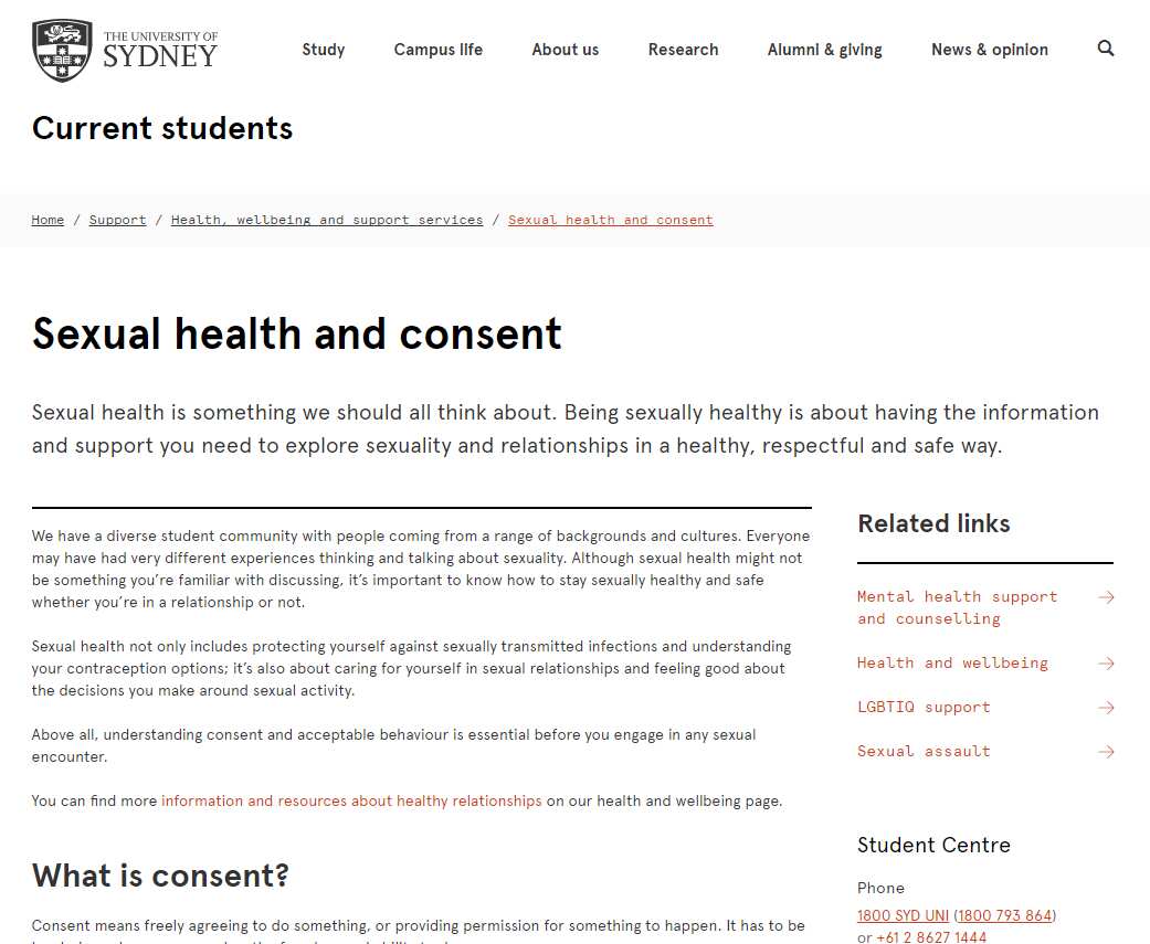 Sydney University’s new sexual health and consent online module.