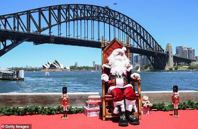 A Santa´s representation in front of Sydney Harbour
