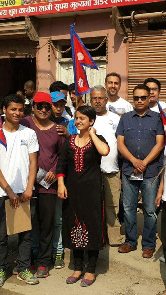 Viveksheel Sajha Party's Ranju Darshana among her supporters in Kathmandu.