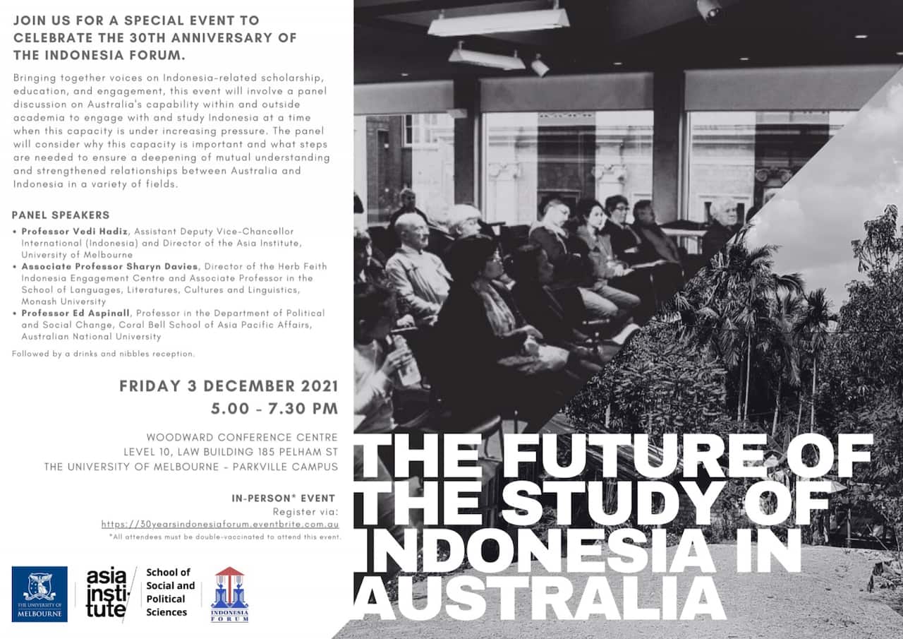 The flyer for the Indonesia Forum’s 30th anniversary.