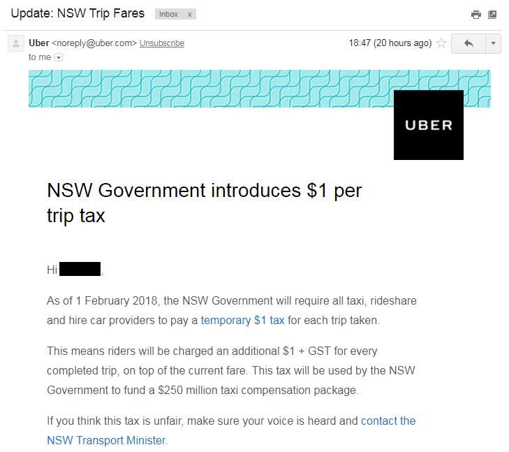 NSW Government introduces $1 per trip tax