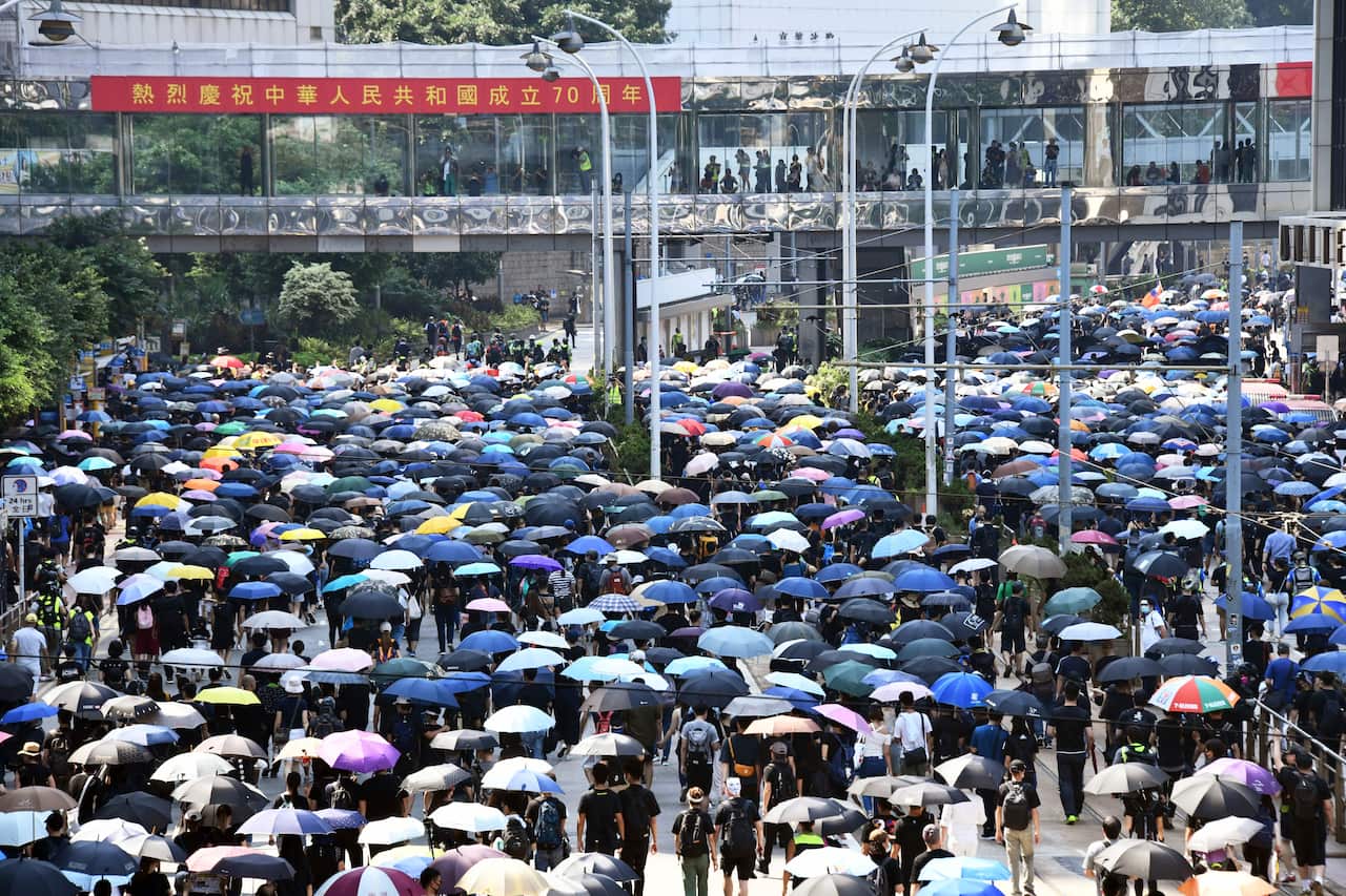People protesting against China's government.