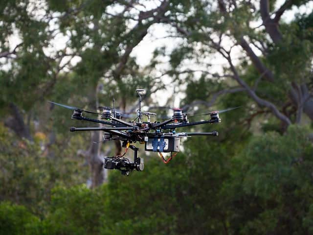 Eine der eingesetzten Drohnen in Aktion