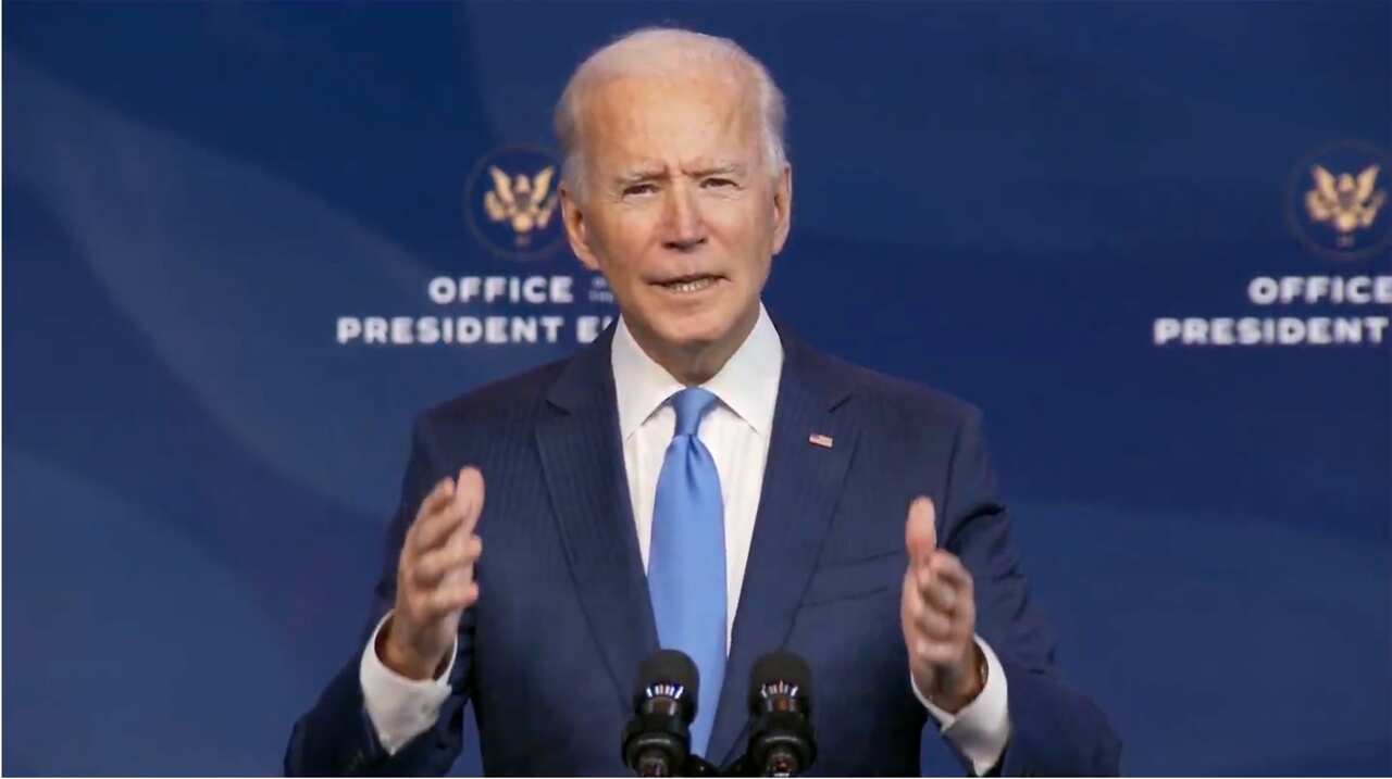 United States President-elect Joe Biden delivers remarks at an announcement event for more key members of his administration in Wilmington, Delaware on Friday, December 11, 2020.  Credit: Biden Transition via CNP/Sipa USA