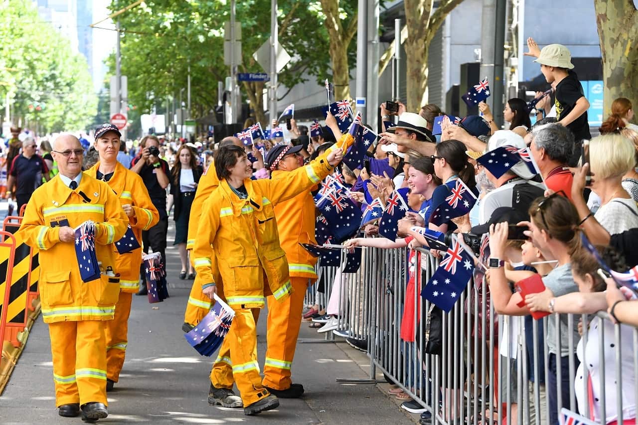 CFA members take part in the Australia Day parade celebrations in Melbourne.