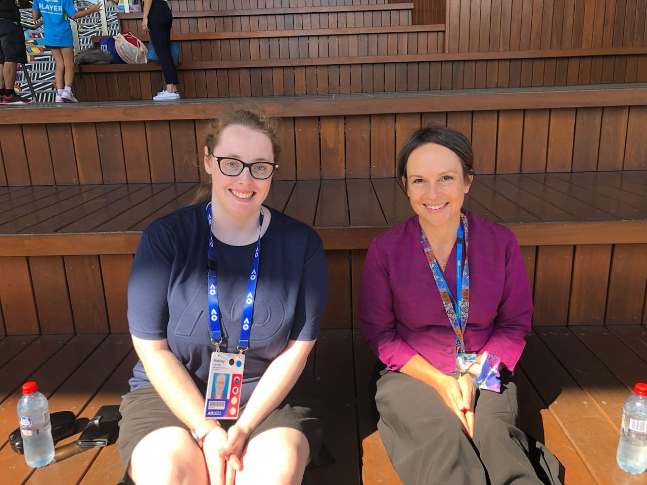 Kelsey Carlisle (left) is one of two dozen disadvantaged jobseekers working at the 2021 Australian Open