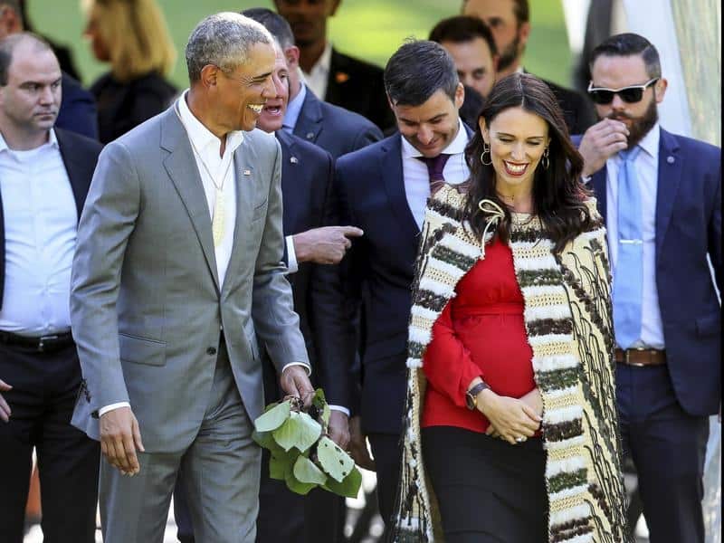 Former US president Barack Obama with New Zealand PM Jacinda Arden
