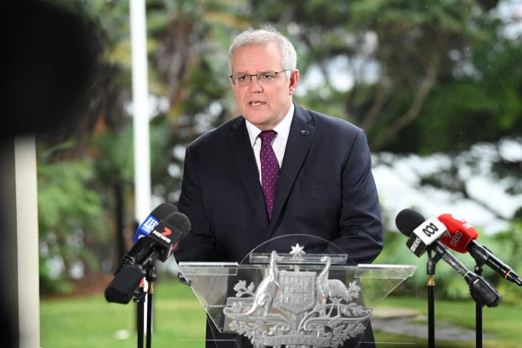 Prime Minister Scott Morrison speaks during a press conference at Kirribilli House on 9 July, 2021 in Sydney. 