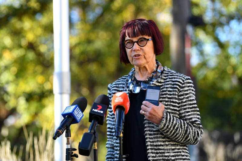 Professor Jenny Hocking speaks to media during a doorstop at the Kensington Town Hall in Melbourne, Friday, May 29, 2020.