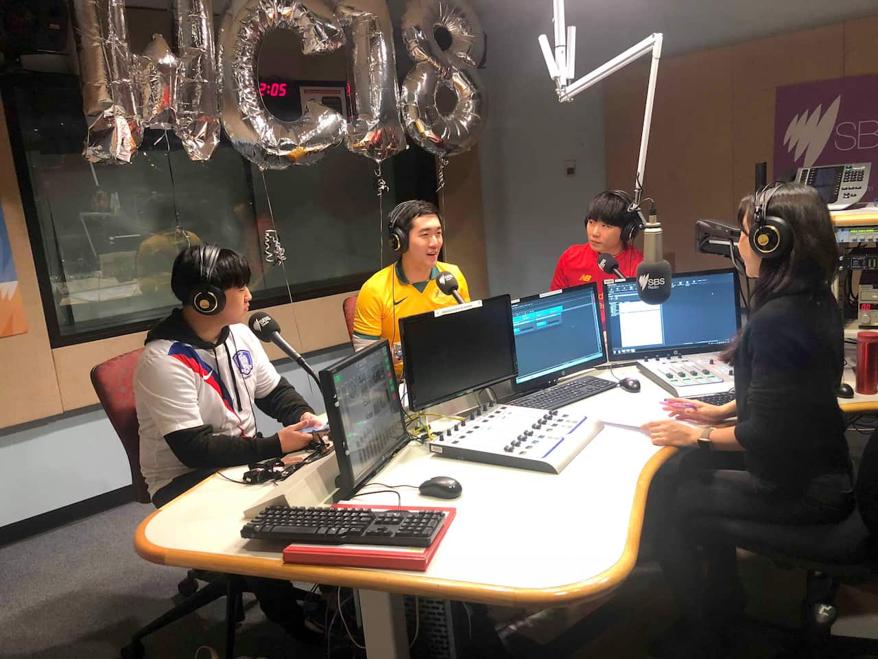SBS Korean program's 2018 Russia World Cup panel Bryant Yoon, Jun Lee and Minwoo Seo join SBS Radio studio 