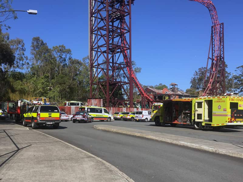 Emergency services outside Dreamworld on the Gold Coast