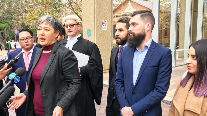 NSW Greens MP Jenny Leong speaks outside court. 