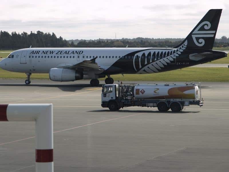 An Air New Zealand flight prepares to leave Christchurch Airport.