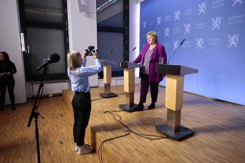 Norwegian Prime Minister Erna Solberg during a children-only press conference on the coronavirus.