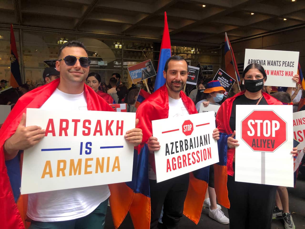 Armenian Australians gathered in Sydney's CBD to protest on Saturday.