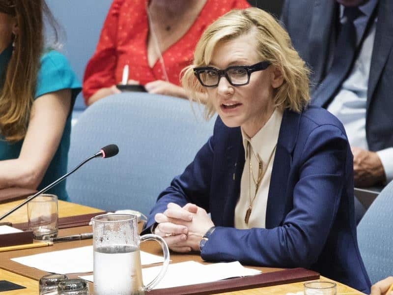 Goodwill Ambassador Cate Blanchett speaks to the UN Council.