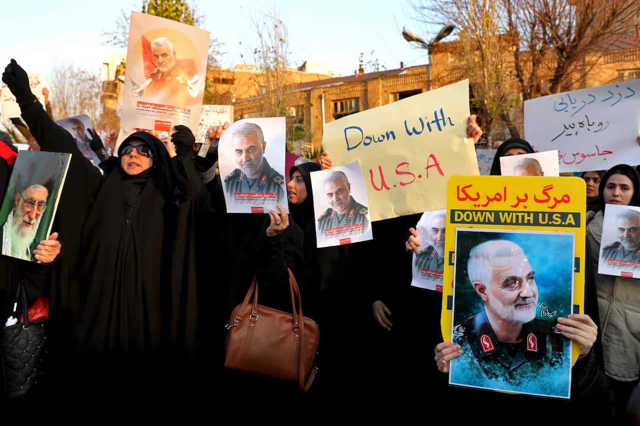 Protesters chant slogans during a demonstration in Tehran, Iran, 12 January, 2020