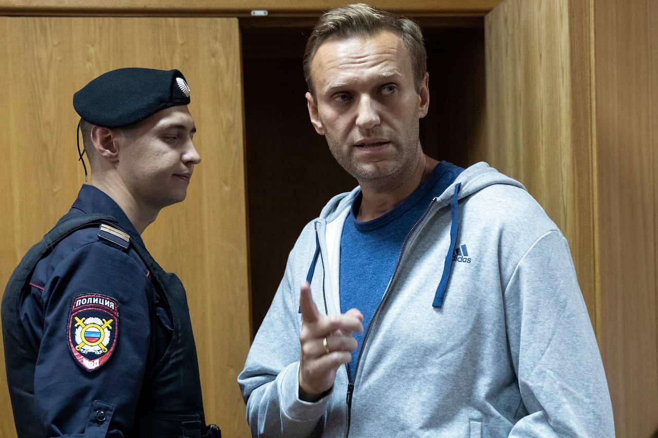Russian opposition leader Alexei Navalny in a court room in Moscow, Russia in 2018.
