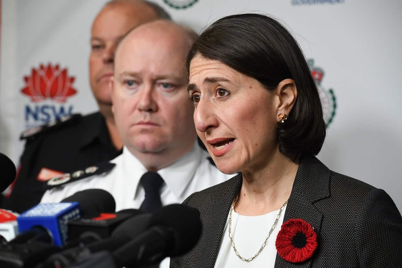 Premier Gladys Berejiklian talks to the media on Monday.