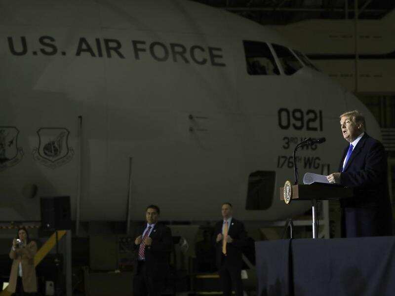 President Trump addresses troops at the Alaskan air base