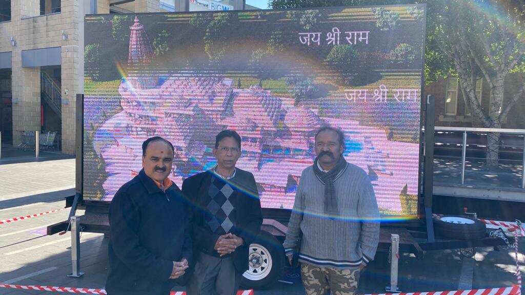 electronic bill boards with messages highlighting the importance of Bhumi Pujan at Ayodhya will be driving through main streets of Sydney today- for the whole day - Jai Shree Ram
