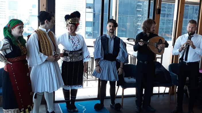 A Greek traditional dance group performed from PM Scott Morrison. 