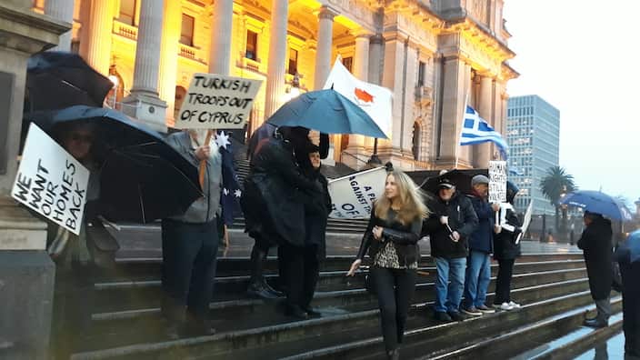 At Victorian Parliament's steps in the occasion of the 45th anniversary of the Turkish invasion of Cyprus.  