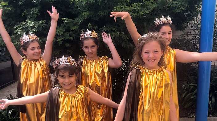 At the play rehearsal. 