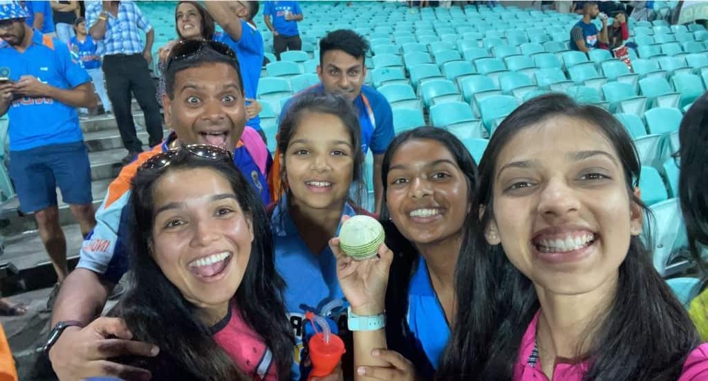 Adi Shah with her parents and family members at the Sydney Cricket Ground (SCG)