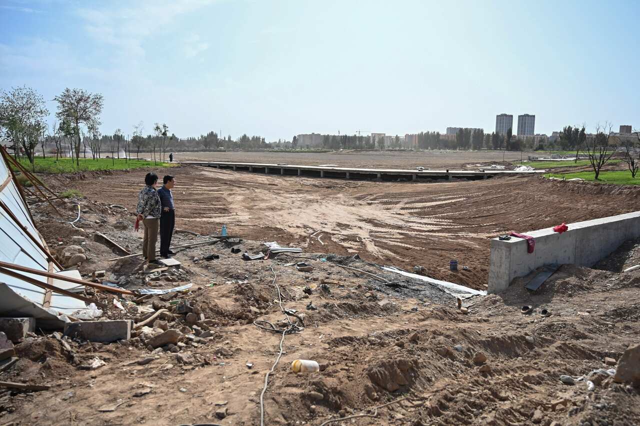 Work on a park is pictured where the Uighur cemetery in Kuche once stood.