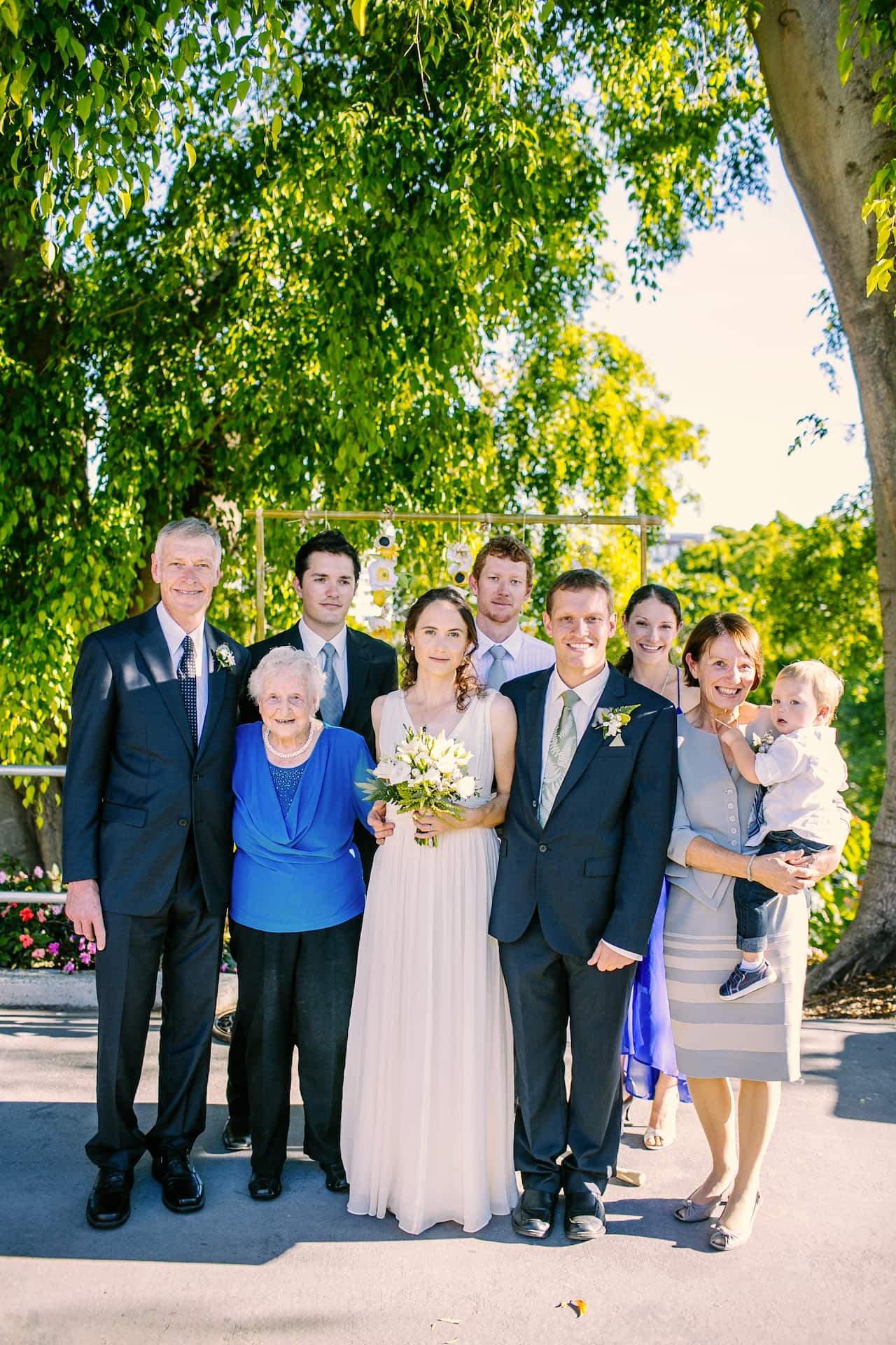 Roger (far left) and Jill Guard (second right) attend the wedding of their son Paul and Jessie Wells (centre) in 2013.
