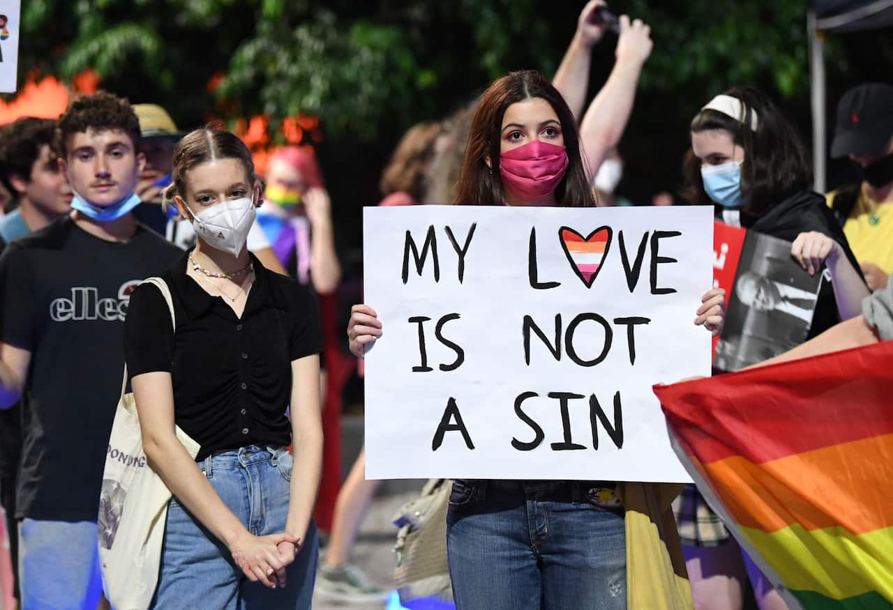 Supporters and members of the LGBTQI+ community protesting