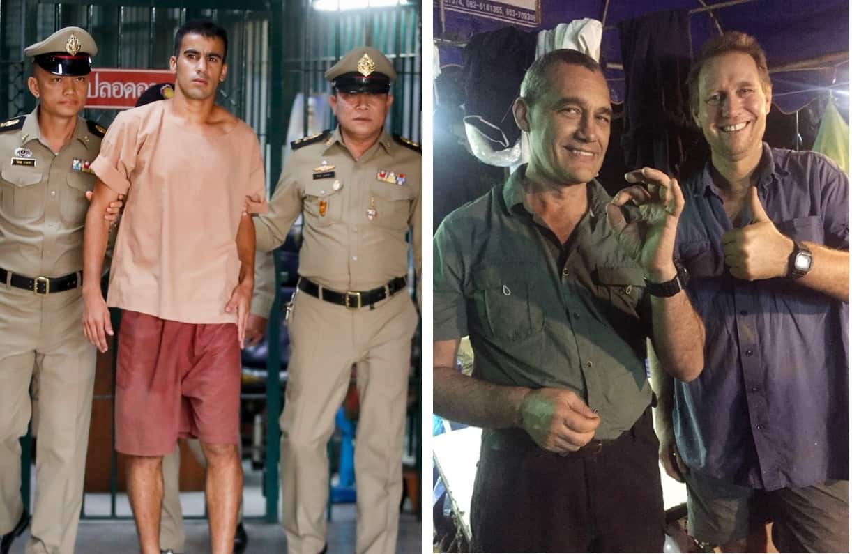 Hakeem Al-Araibi (left) Craig Challen and Dr Richard Harris (right)