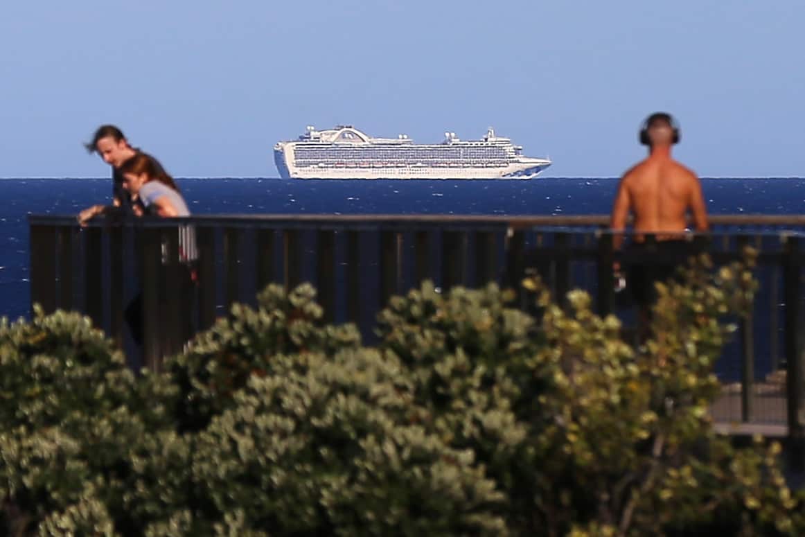 The Ruby Princess cruise ship sails off the coast of Sydney.