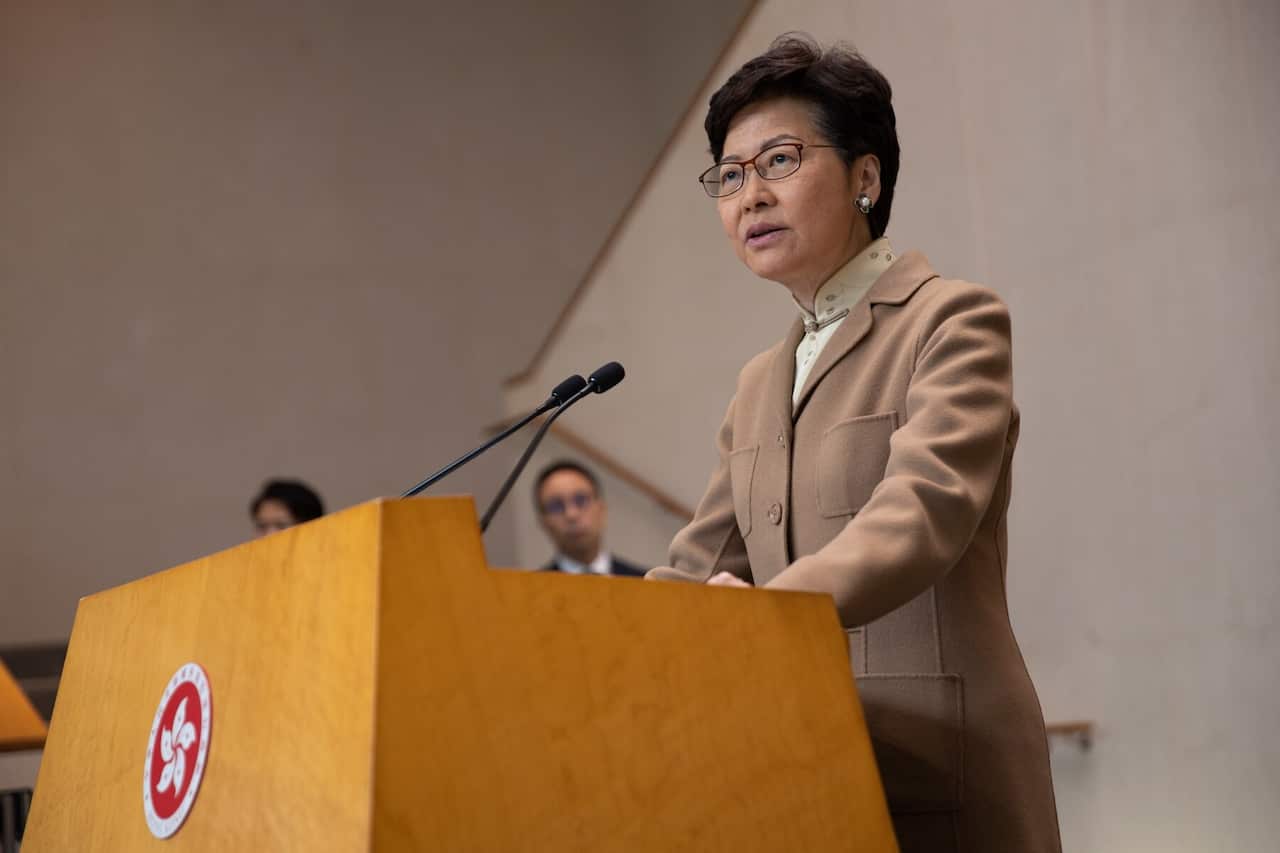 Hong Kong Chief Executive Carrie Lam attends a press conference in Hong Kong 