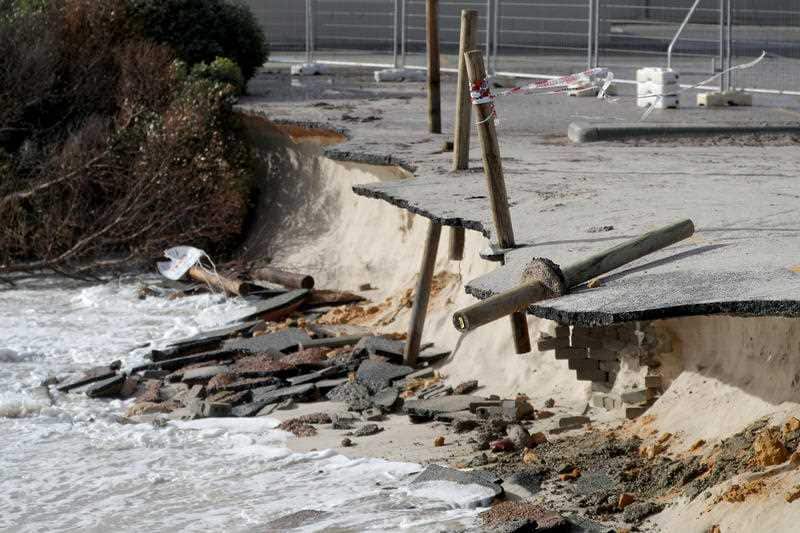 A storm damaged carpark at Port Beach is seen in Perth, Monday, May 25, 2020