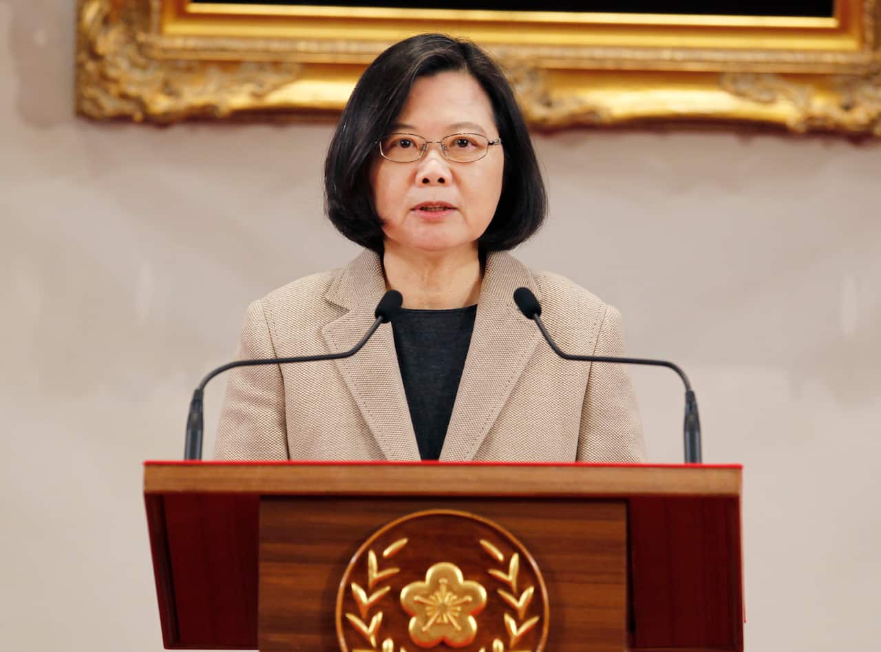 Taiwanese President Tsai Ing-wen delivers a speech Taipei, Taiwan.