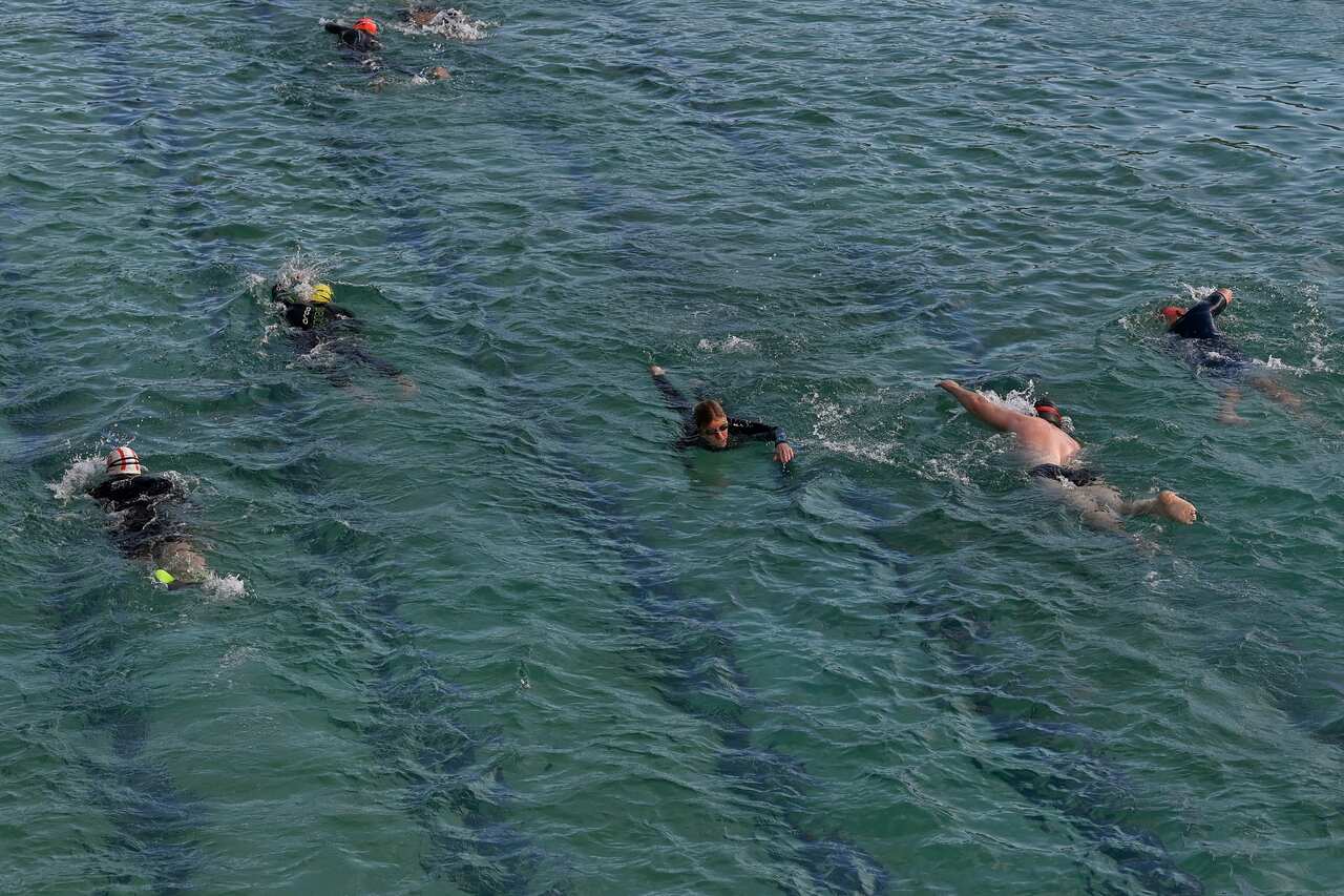 People swim in baths at Bronte Beach in Sydney.