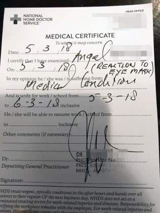 Doctors had to give Angel a medical certificate for her condition.