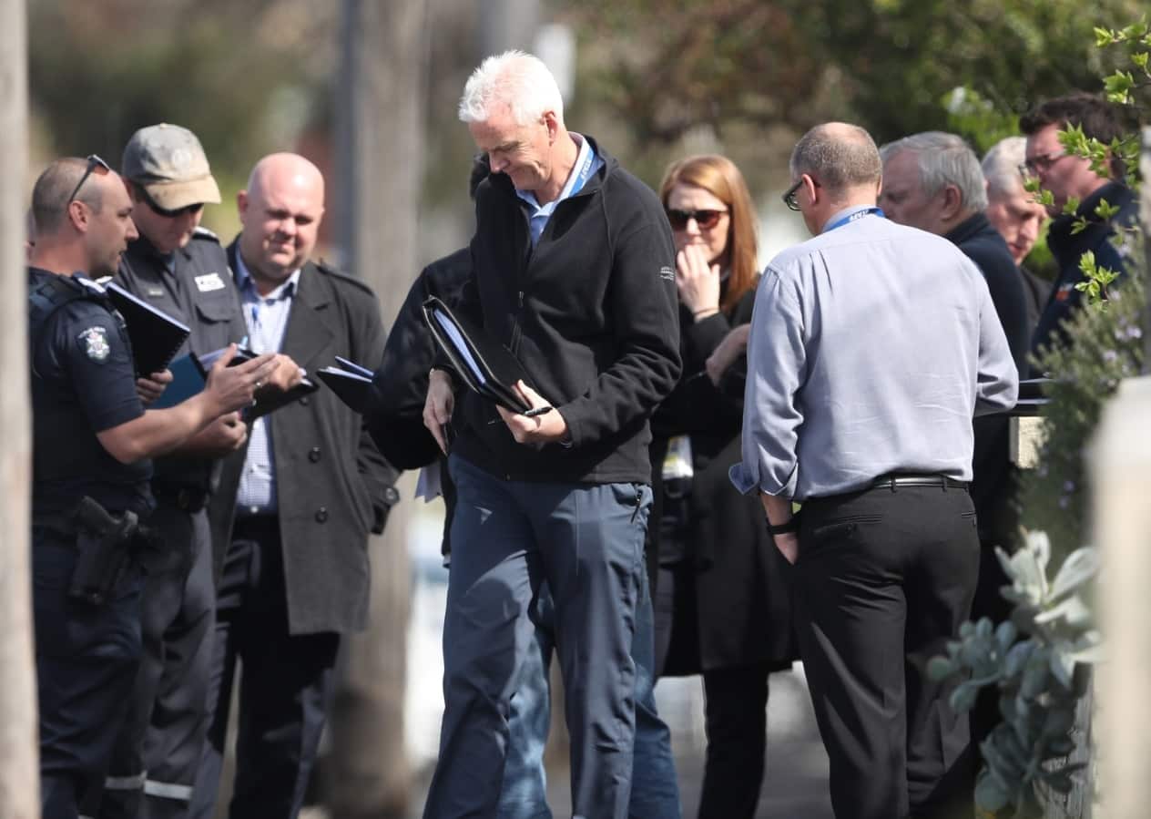 Police forensics examine the scene of a house fire in Geelong, Melbourne, Thursday, September 13, 2018.
