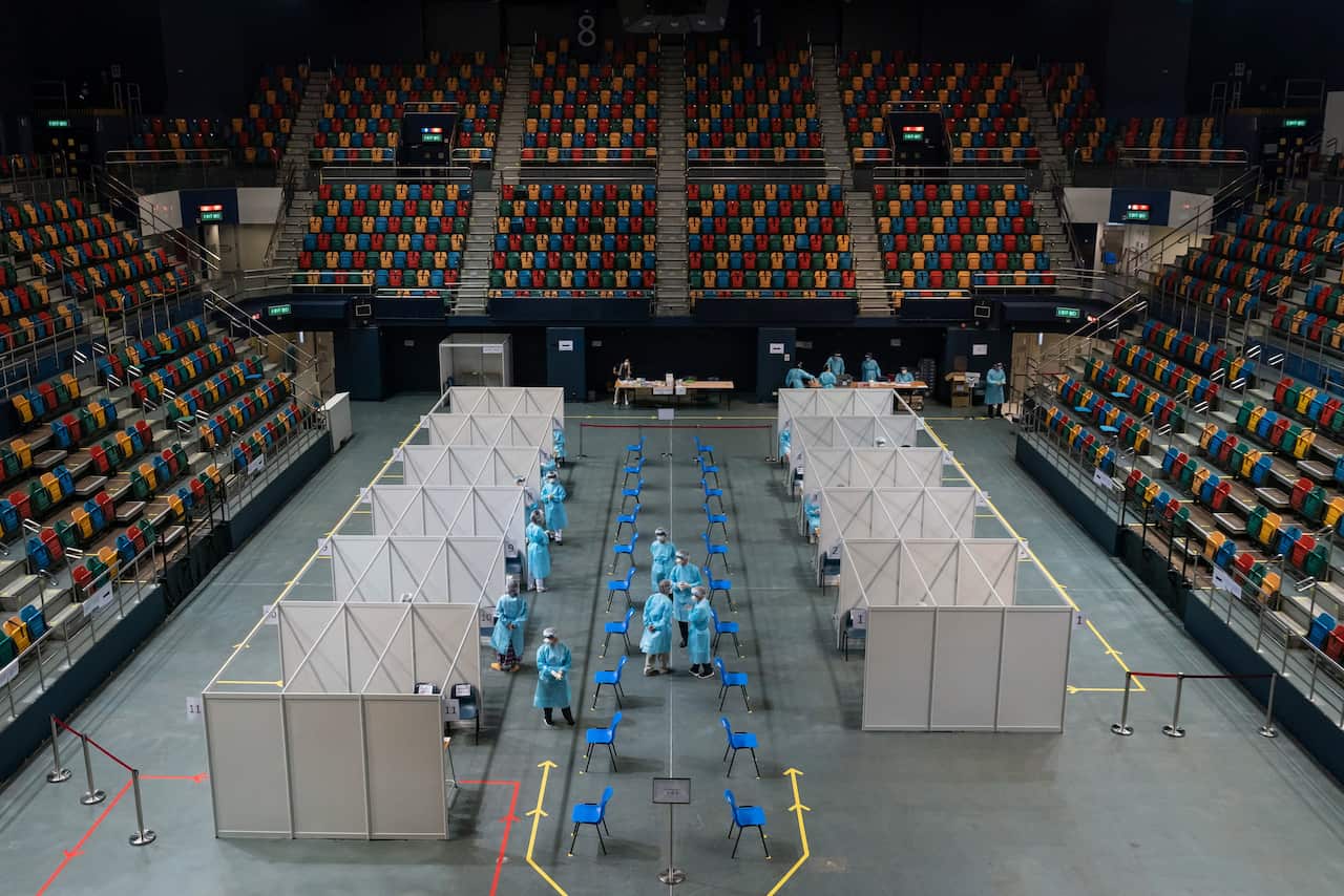 A makeshift testing site at the Queen Elizabeth Stadium in Hong Kong on 1 September.