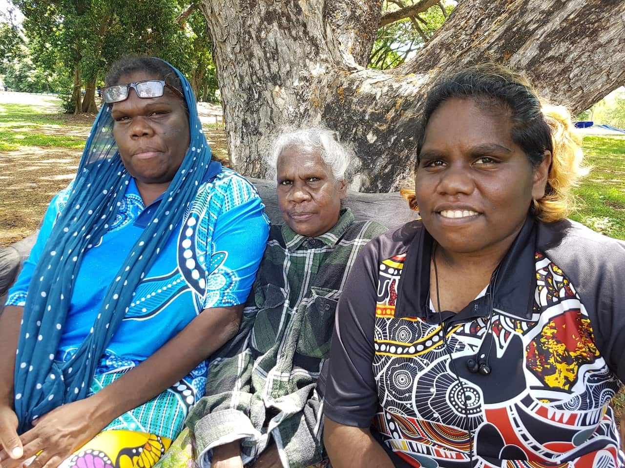 Three generations of Kriol speakers: Glenda Robertson, her mother Carol and daughter Shania Miller teach children how to read and write Kriol.
