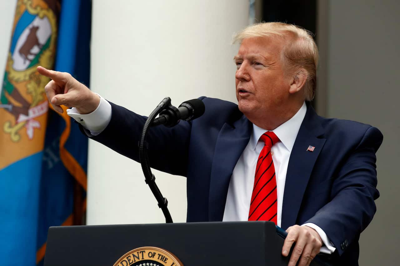 President Donald Trump speaks about the coronavirus during a press briefing on Tuesday.