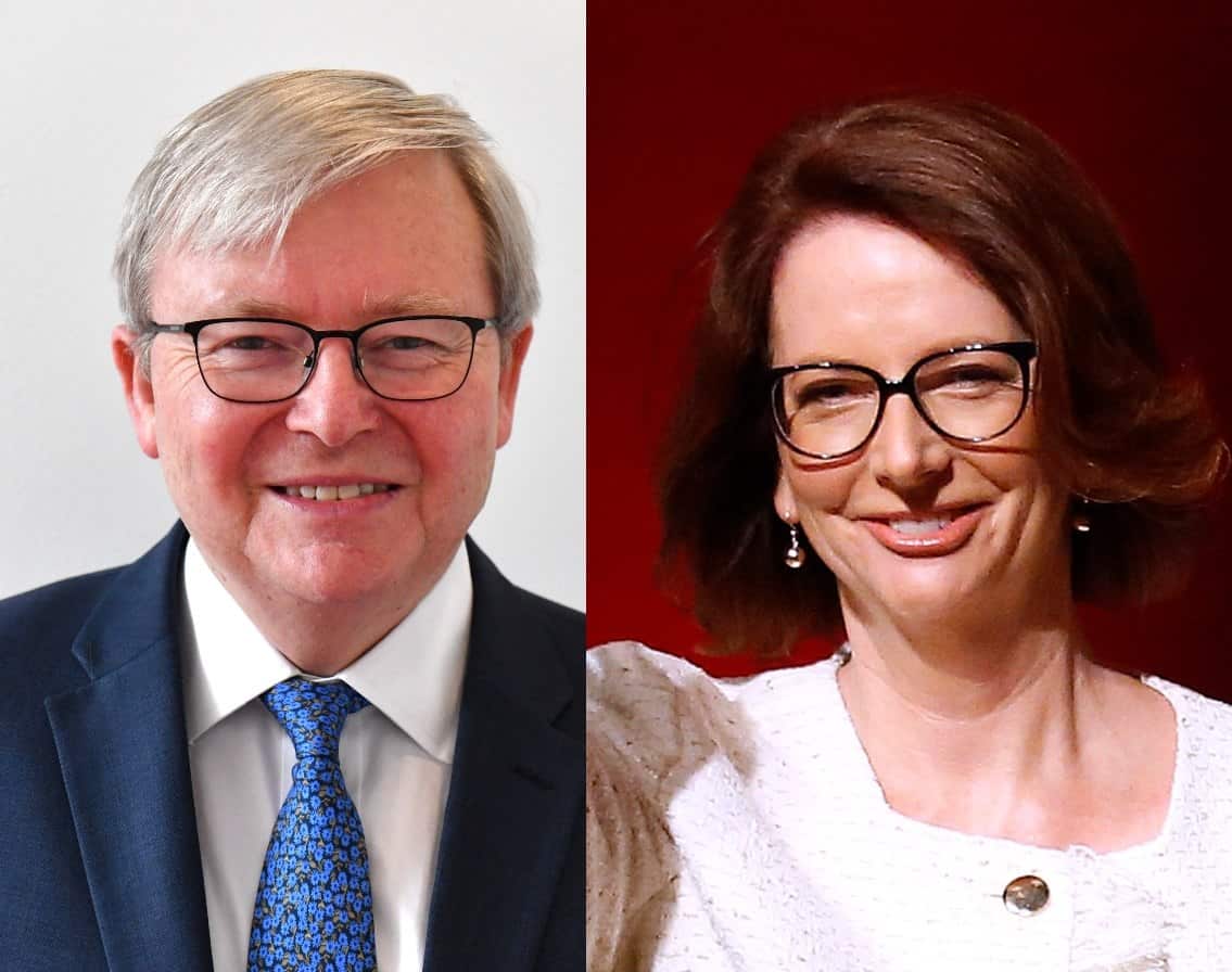 Images of former prime ministers Kevin Rudd and Julia Gillard