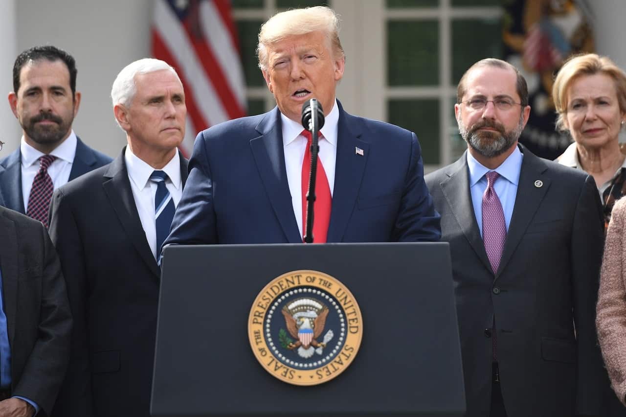 US President Donald Trump speaks at a press conference on COVID-19.
