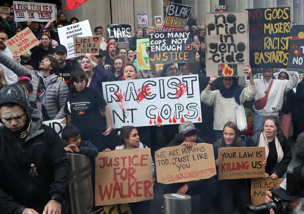 Protesters in Melbourne. 