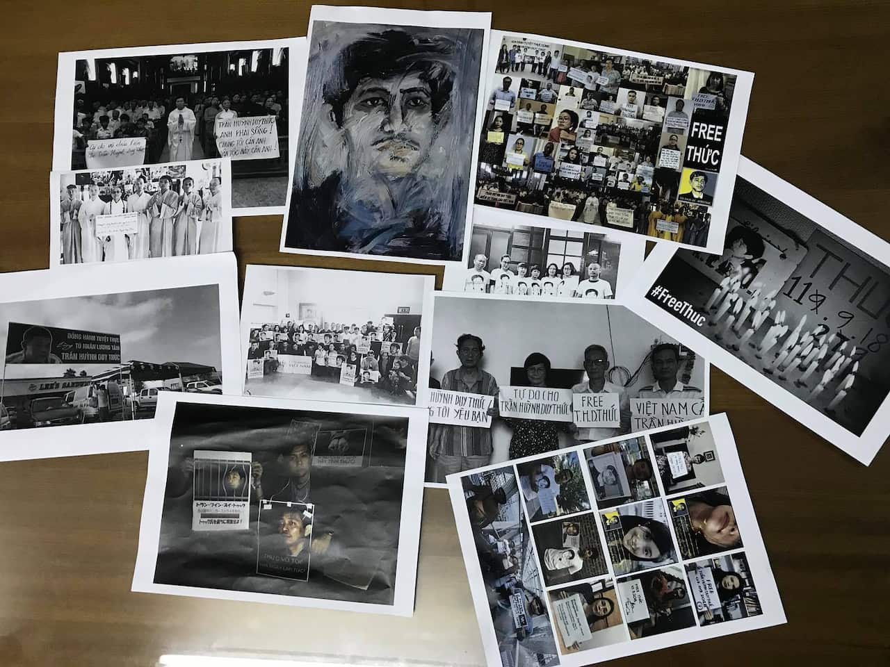 Những hình ảnh đồng hành cùng Thức trên Facebook được gia đình tập hợp đem vào Trại số 6 Nghệ An 