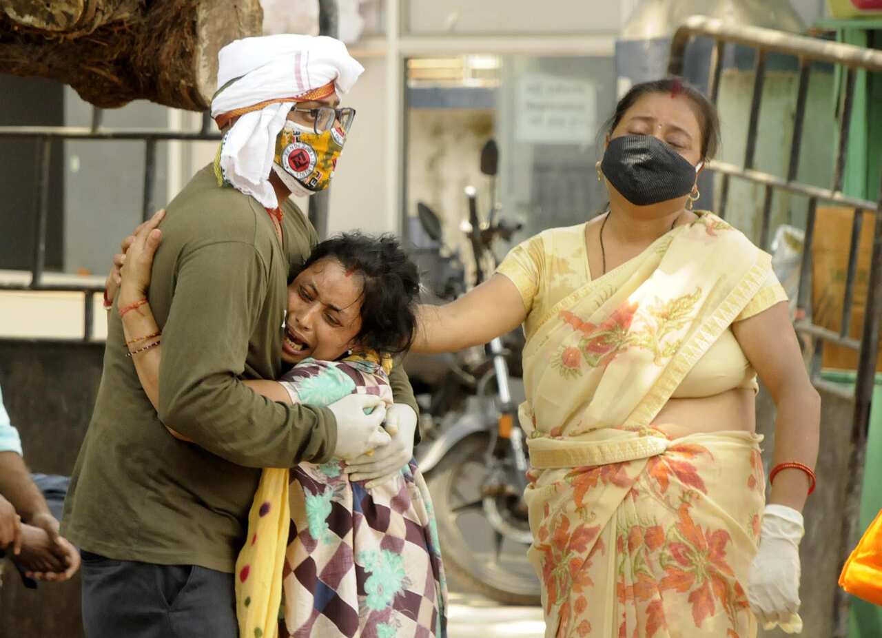 Relatives mourn the death of COVID-19 victim at Patna Medical College and Hospital, on 10 May, 2021 in Patna, India.