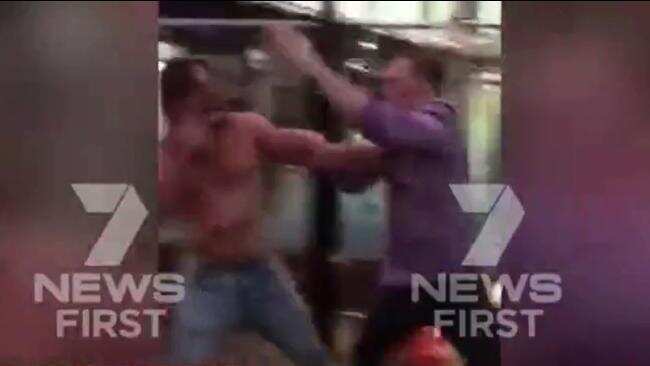 Two men trade blows