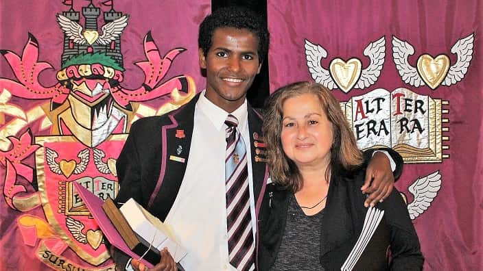 Greek Australian volunteer Maria Strintzos, and her son, Haftu. 